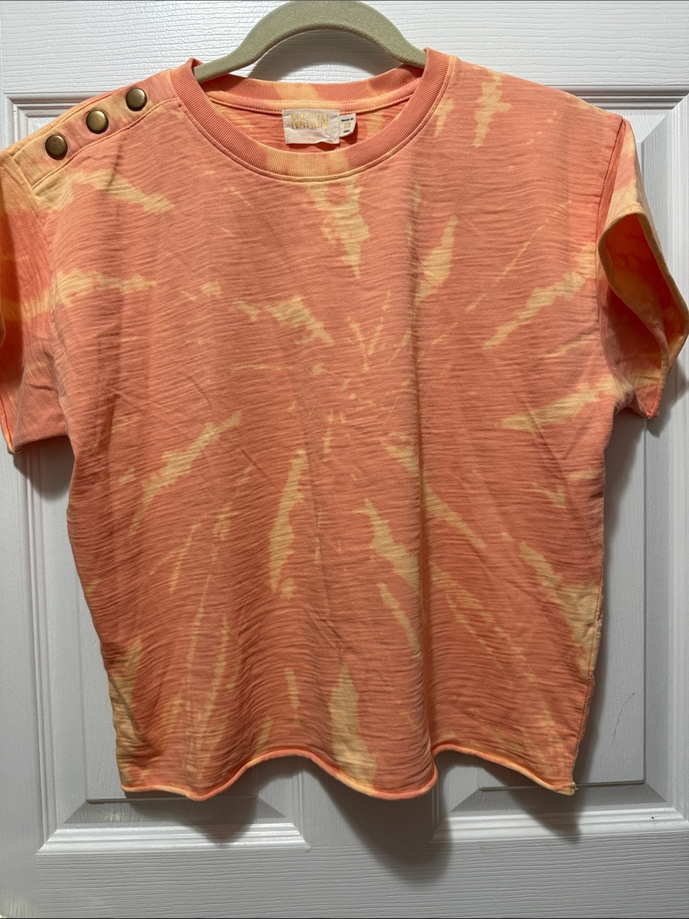 Nation LTD Orange Tie-Dye Short Sleeve Top with Shoulder Buttons